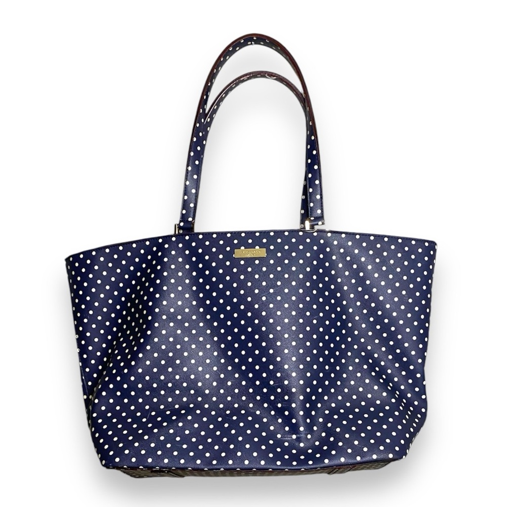 Kate Spade Grant Street Navy Blue and White Polka Dot Zip-Top Tote Handbag